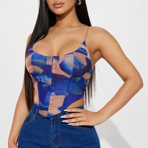 Blue Mesh Corset/Maxi Skirt Set